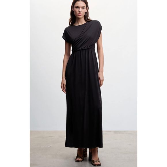 Mango Draped Detail Dress Black Size M - Picture 3 of 10
